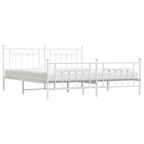 Cadre De Lit Métal Sans Matelas Et Pied De Lit Blanc 193x203 Cm