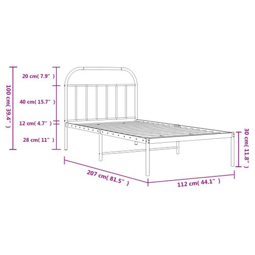 Cadre De Lit Métal Sans Matelas Avec Tête De Lit Noir 107x203cm
