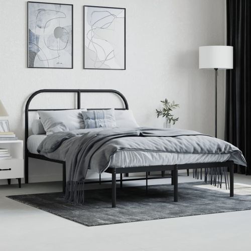 Cadre De Lit Métal Sans Matelas Avec Tête De Lit Noir 120x190cm