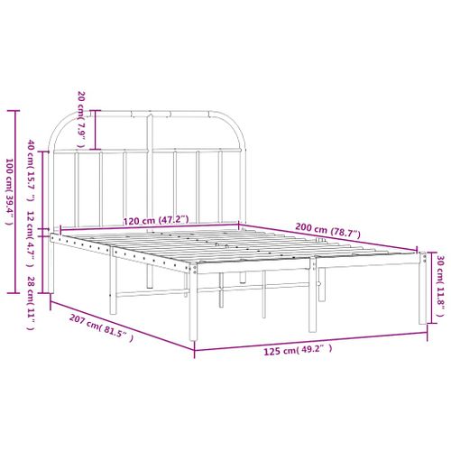 Cadre De Lit Métal Sans Matelas Avec Tête De Lit Noir 120x200cm