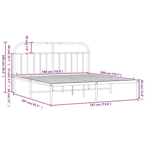 Cadre De Lit Métal Sans Matelas Et Tête De Lit Noir 180x200 Cm