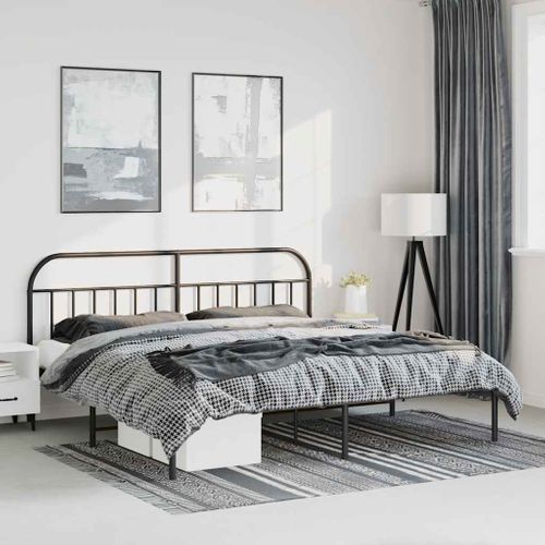 Cadre De Lit Métal Sans Matelas Avec Tête De Lit Noir 193x203cm