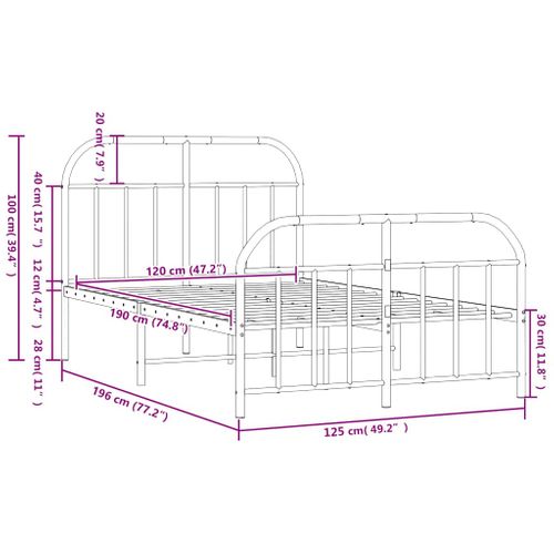 Cadre De Lit Métal Sans Matelas Avec Pied De Lit Noir 120x190cm