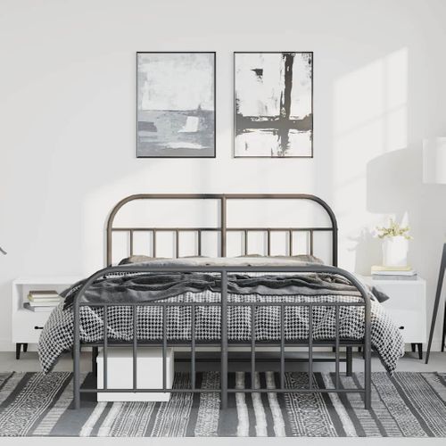 Cadre De Lit Métal Sans Matelas Avec Pied De Lit Noir 135x190cm