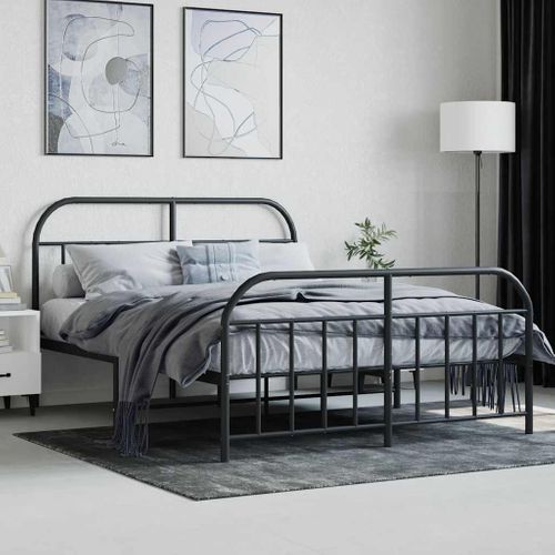 Cadre De Lit Métal Sans Matelas Avec Pied De Lit Noir 140x200cm