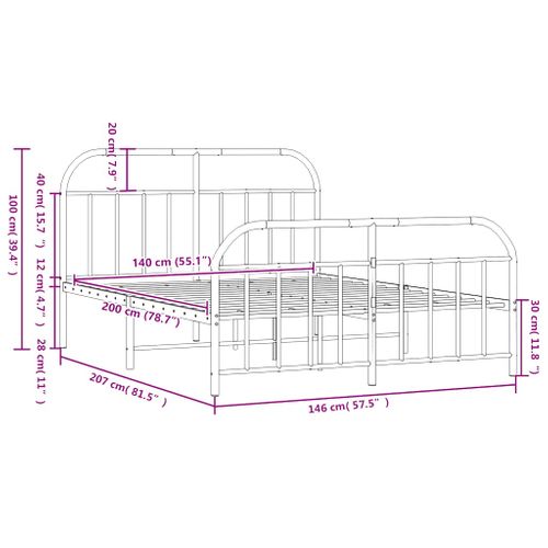 Cadre De Lit Métal Sans Matelas Avec Pied De Lit Noir 140x200cm