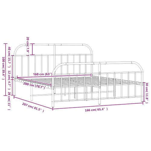 Cadre De Lit Métal Sans Matelas Avec Pied De Lit Noir 160x200cm