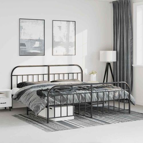 Cadre De Lit Métal Sans Matelas Avec Pied De Lit Noir 183x213cm
