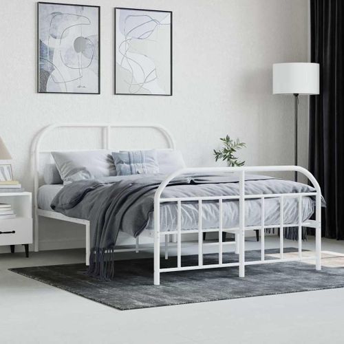 Cadre De Lit Métal Sans Matelas Et Pied De Lit Blanc 120x190 Cm