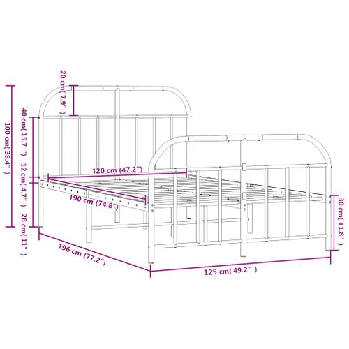 Cadre De Lit Métal Sans Matelas Et Pied De Lit Blanc 120x190 Cm