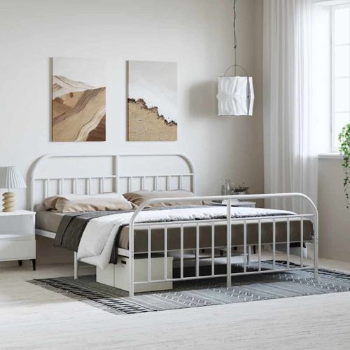 Cadre De Lit Métal Sans Matelas Et Pied De Lit Blanc 183x213 Cm