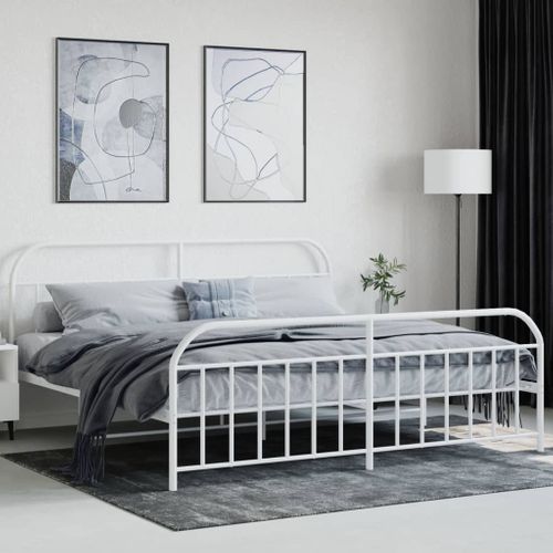 Cadre De Lit Métal Sans Matelas Et Pied De Lit Blanc 200x200 Cm