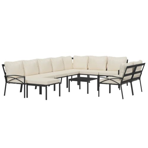 Salon De Jardin 11 Pièces Avec Coussins Sable Acier