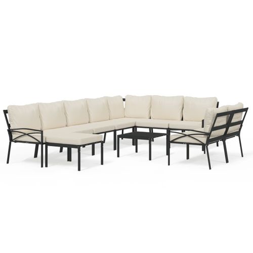 Salon De Jardin 11 Pièces Avec Coussins Sable Acier