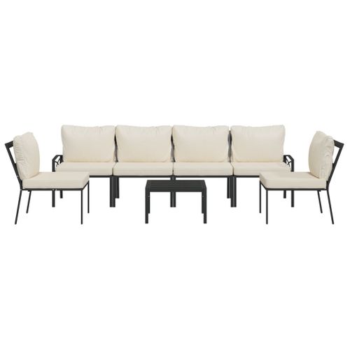 Salon De Jardin 7 Pièces Avec Coussins Sable Acier