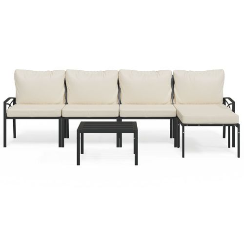 Salon De Jardin 6 Pièces Avec Coussins Sable Acier