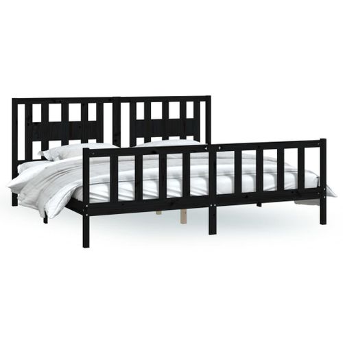 Cadre De Lit Sans Matelas Noir Bois Massif De Pin 200x200 Cm