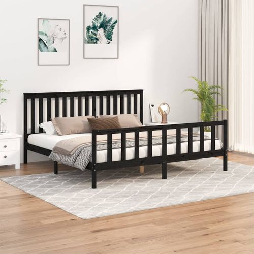 Cadre De Lit Sans Matelas Noir 200x200 Cm Bois Massif De Pin