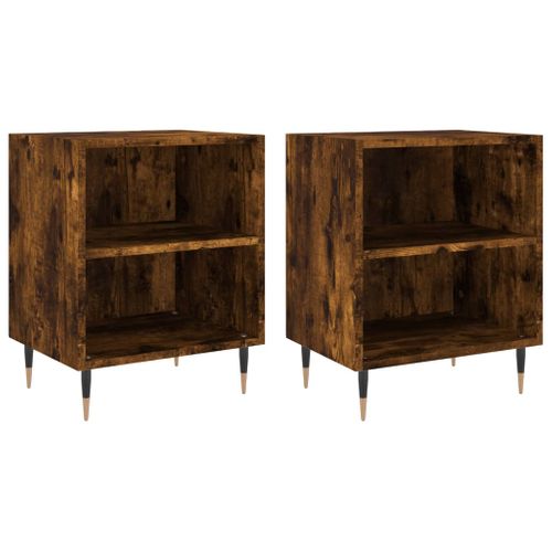 Tables De Chevet 2 Pièces Chêne Fumé 40x30x50 Cm Bois Contreplaqué