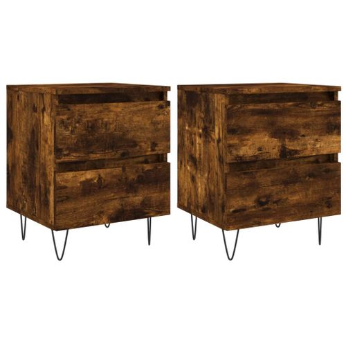 Tables De Chevet 2 Pièces Chêne Fumé 40x35x50 Cm Bois Contreplaqué