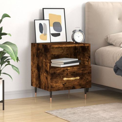 Table De Chevet Chêne Fumé 40x35x47,5 Cm Bois Contreplaqué