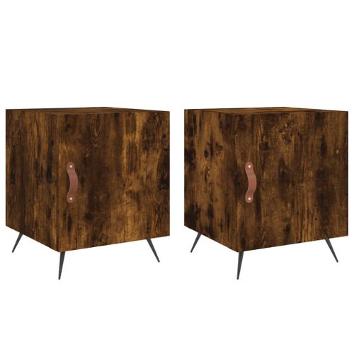 Tables De Chevet 2 Pièces Chêne Fumé 40x40x50 Cm Bois Contreplaqué