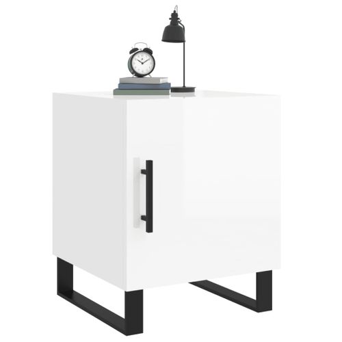 Table De Chevet Blanc Brillant 40x40x50 Cm Bois Contreplaqué