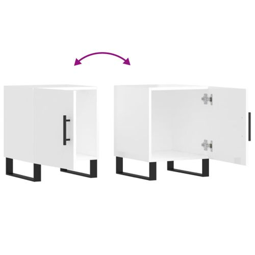 Table De Chevet Blanc Brillant 40x40x50 Cm Bois Contreplaqué