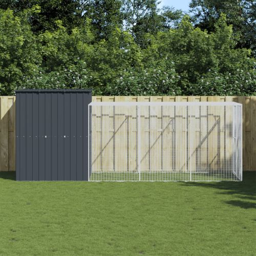 Poulailler Avec Cour Anthracite 165x455x181 Cm Acier Galvanisé
