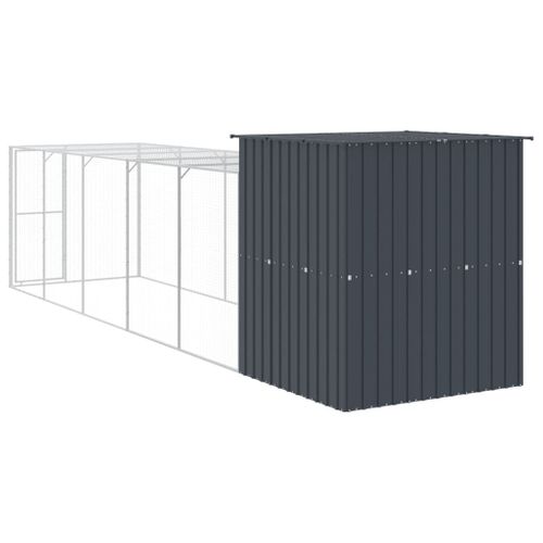Poulailler Avec Cour Anthracite 165x659x181 Cm Acier Galvanisé