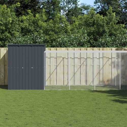 Poulailler Avec Cour Anthracite 165x1067x181 Cm Acier Galvanisé