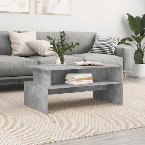Table Basse Gris Béton 90x55x42,5 Cm Bois Contreplaqué