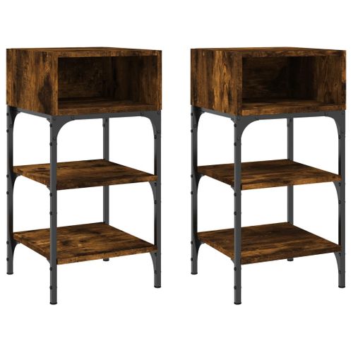 Tables De Chevet 2pcs Chêne Fumé 35x34,5x70 C Bois Contreplaqué