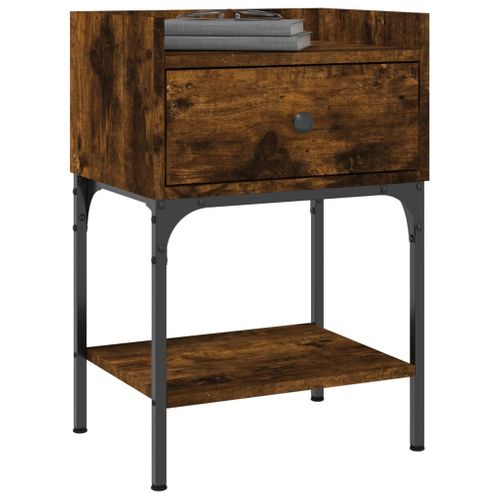 Table De Chevet Chêne Fumé 40,5x31x60 Cm Bois Contreplaqué