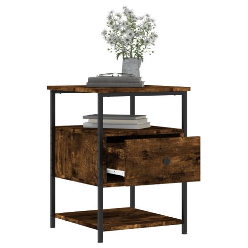 Table De Chevet Chêne Fumé 40x42x56 Cm Bois Contreplaqué