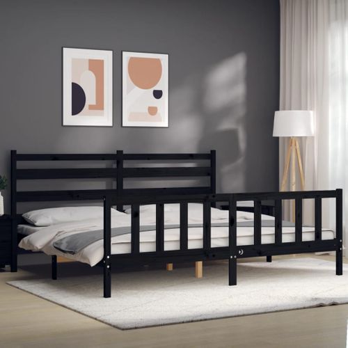 Cadre De Lit Sans Matelas Noir 200x200 Cm Bois Massif De Pin