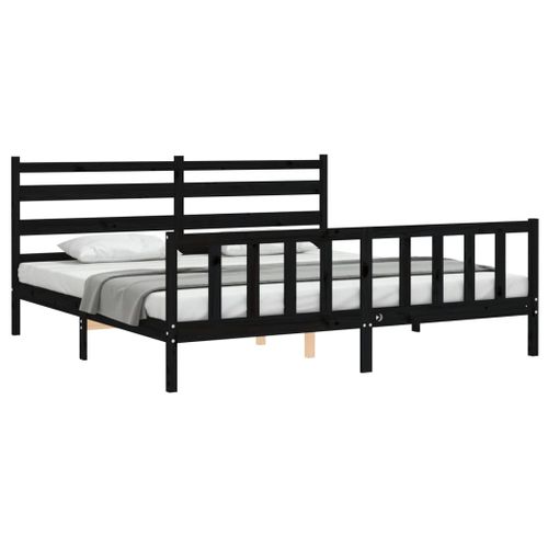 Cadre De Lit Sans Matelas Noir 200x200 Cm Bois Massif De Pin