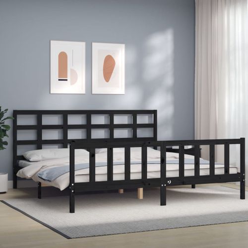 Cadre De Lit Sans Matelas Noir 200x200 Cm Bois Massif De Pin