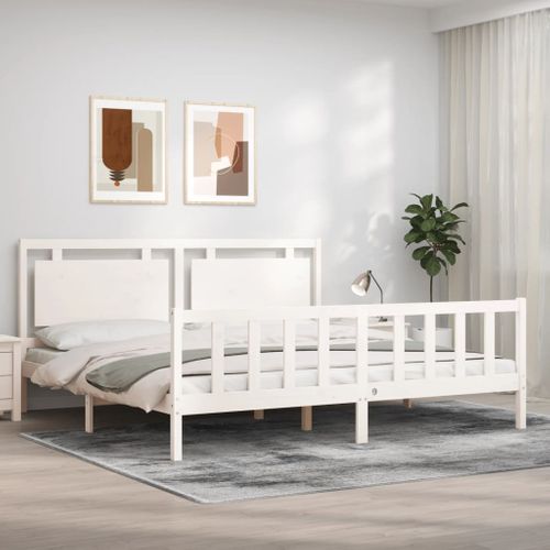 Cadre De Lit Sans Matelas Blanc 200x200 Cm Bois Massif De Pin