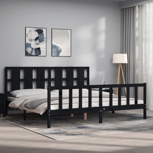 Cadre De Lit Sans Matelas Noir 200x200 Cm Bois Massif De Pin