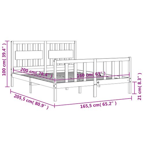 Cadre De Lit Sans Matelas 160x200 Cm Bois Massif De Pin