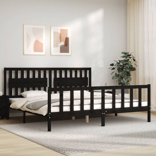 Cadre De Lit Sans Matelas Noir 200x200 Cm Bois Massif De Pin