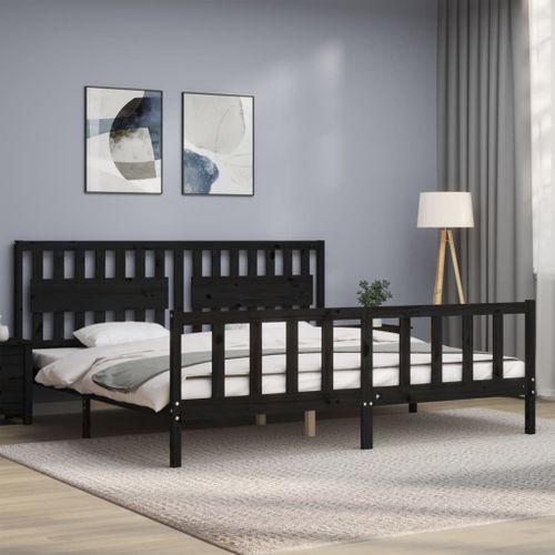 Cadre De Lit Sans Matelas Noir 200x200 Cm Bois Massif De Pin