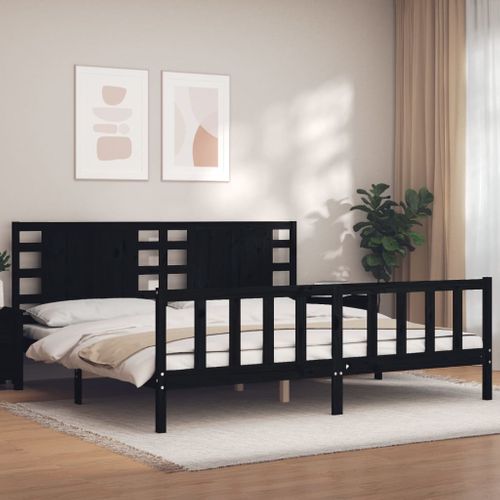 Cadre De Lit Sans Matelas Noir 200x200 Cm Bois Massif De Pin