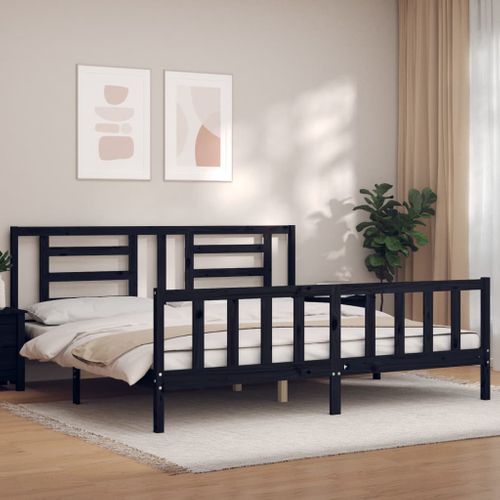 Cadre De Lit Sans Matelas Noir 200x200 Cm Bois Massif De Pin