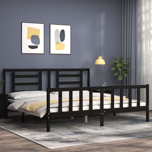 Cadre De Lit Sans Matelas Noir 200x200 Cm Bois Massif De Pin