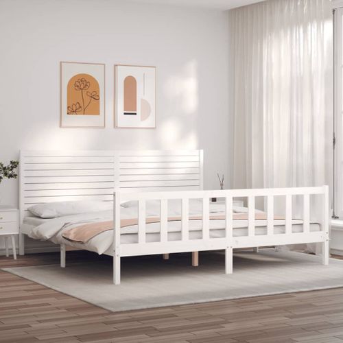 Cadre De Lit Sans Matelas Blanc 200x200 Cm Bois Massif De Pin