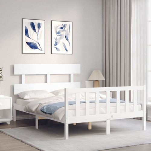 Cadre De Lit Sans Matelas Blanc 120x200 Cm Bois De Pin Massif