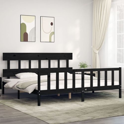 Cadre De Lit Sans Matelas Noir 200x200 Cm Bois Massif De Pin