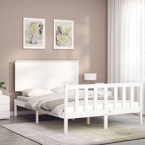Cadre De Lit Sans Matelas Blanc 120x200 Cm Bois De Pin Massif